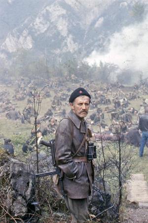 Ljuba Tadić kao Sava Kovačević na setu filma, Sutjeska (1973)