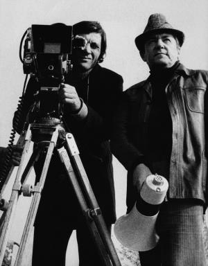 Ivica Rajković i Dušan Vukotić na snimanju filma Akcija Stadion (1977)