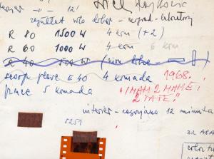 Snimateljske bilješke na poleđini fotografija iz filma Imam 2 mame i 2 tate 1 (1968)